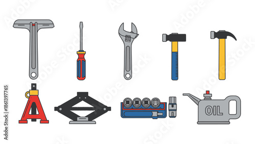 Car Repair Tools Set Vector Illustration