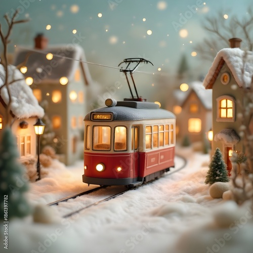 tram in a snowy town