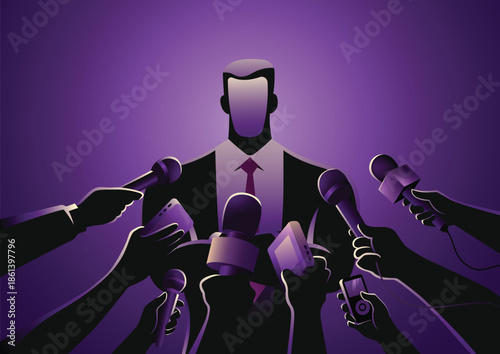 Businessman surrounded by reporters