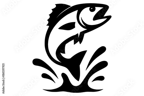 vector image of a fish,
Bass Fish Silhouette – Leaping Out of Water with Splash Vector