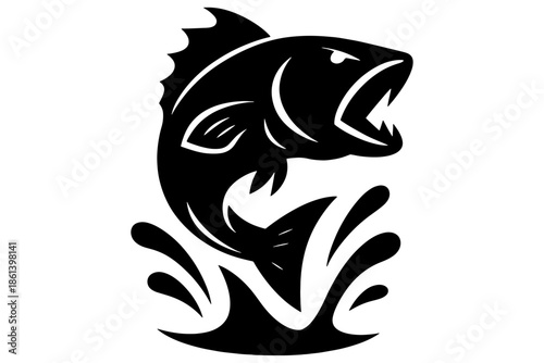 vector image of a fish,
Leaping Bass Fish Silhouette – Vector Illustration of Splashing Water