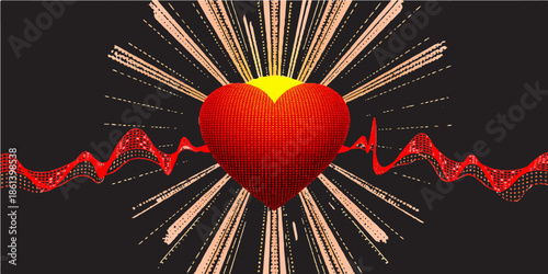 Red heart and heartbeat symbol on a romantic background for Valentine holiday decoration with passion pulse vector illustration for health cardiogram card design