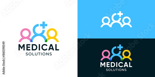 Creative simple medical solutions logo template. Person human doctor team logo design vector illustration.
