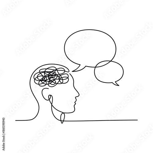 Confused thoughts and communication a minimalist line drawing of a human head