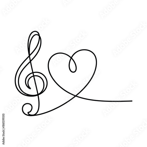 A graceful treble clef seamlessly blends into a delicate heart shape