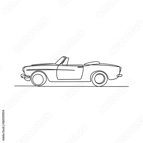 Minimalist one line drawing of a classic convertible sports car side view