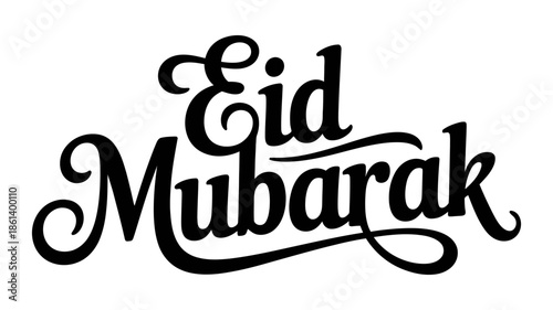 Eid mubarak black calligraphy text on a white background for islamic festivities greeting
