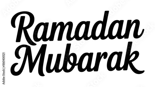 Elegant black script text 'ramadan mubarak' wishing blessings for the holy month