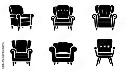 Collection of diverse classic armchair silhouettes illustrating various furniture styles