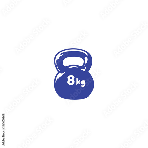 A blue kettlebell with the weight "8kg" in white on a white background