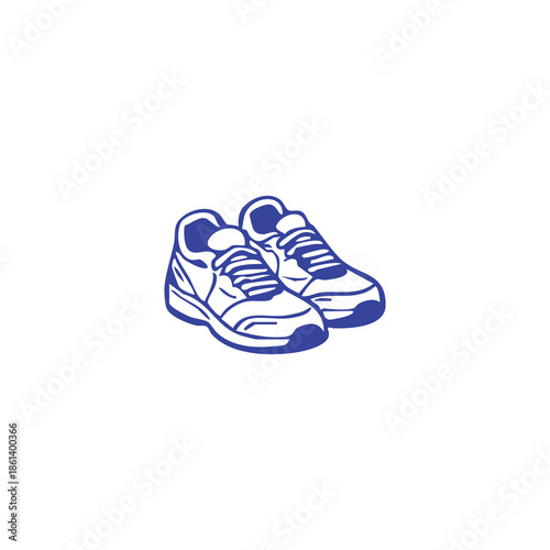 Two blue outline running shoes, laces tied, on a white background, side view