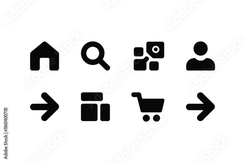 A collection of simple black icons representing various website functions