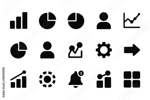 Collection of black business and data analysis related icons displayed clearly
