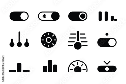 Collection of minimalist black icons representing settings and controls