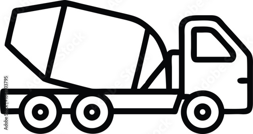 Vector outline icon of a concrete mixer truck.