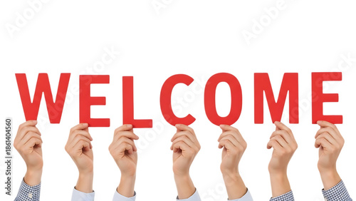 Hands Holding Welcome Letters Against Black Background
