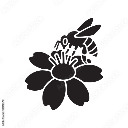 Bee on a Flower  Nature Illustration
