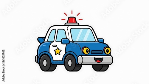 Cartoon Police Car with Lights On.