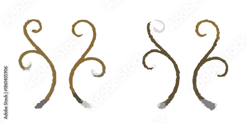 Four golden curved shapes resembling stylized animal legs or decorative hooks