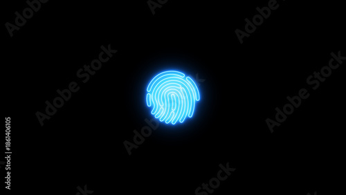 Glowing Blue Fingerprint on Black Background neon biometric