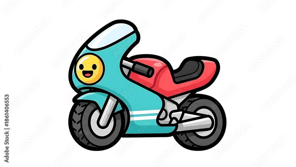 Fototapeta premium Cartoon Motorcycle with Smiley Face Illustration.