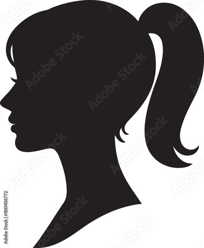 Woman profile silhouette with ponytail hair
