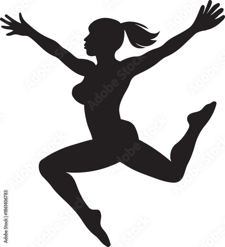 Woman jumping in joyful pose