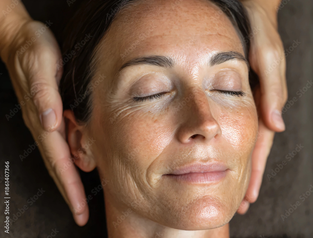 Fototapeta premium Before and after photos of beauty treatments for middle-aged women. Maintenance. Anti-aging.