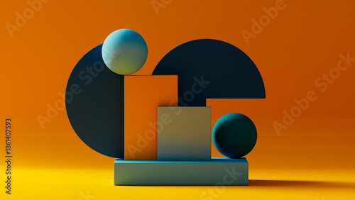 Bright geometric shapes on orange background during daytime