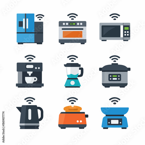 Smart kitchen appliances collection with wireless connectivity for modern cooking