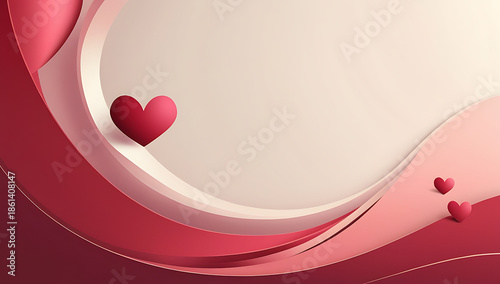 Red and pink heart shapes on wavy background with beige center