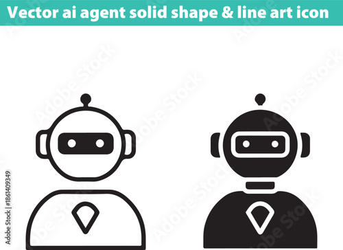 Black and white robot icons with location pin symbol on chest