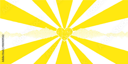 A vintage summer wallpaper design featuring a yellow and orange sunburst pattern with grunge texture and retro rays of light beaming across the sky in a vector art illustration