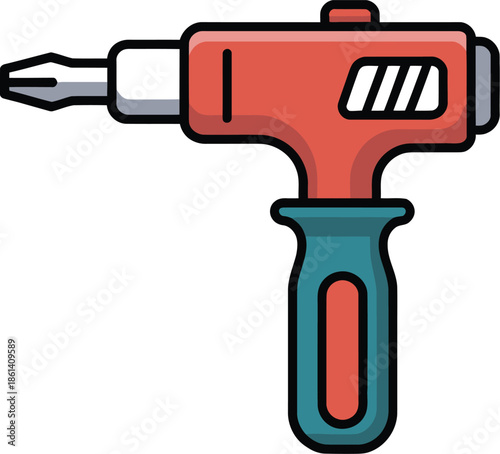 Electric Drill Vector Graphic Illustration with Red and Teal Colors for Industrial Use
