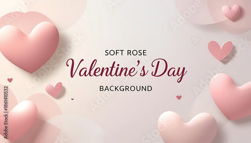 Soft rose valentines day background with pink hearts