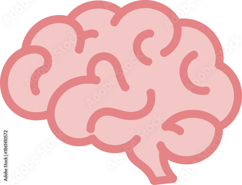 Human Brain Vector Graphic Illustration with Soft Pink Color Scheme and Clean Lines