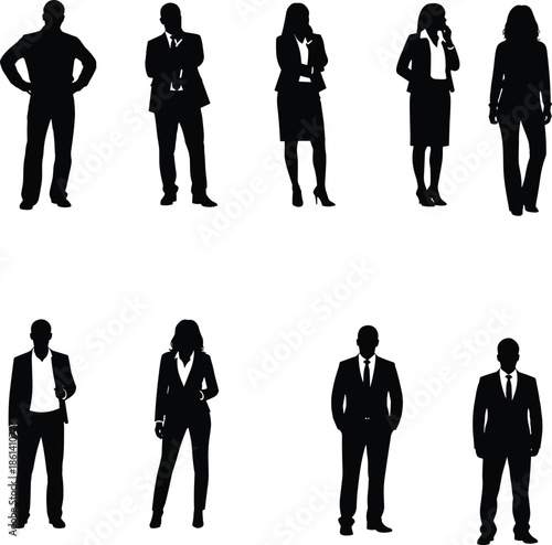 Black octopus silhouettes set featuring various poses of cephalopods with curling tentacles for nautical marine life and ocean vector design