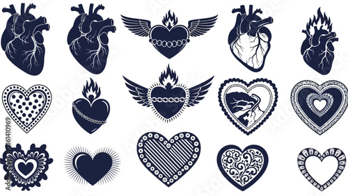 Artistic Collection of Hearts: A visual symphony of assorted heart designs, from anatomical accuracy to symbolic expression, each one telling a unique story of emotion, affection, and life.