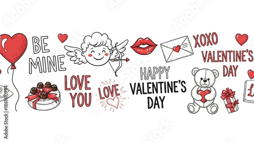 Valentine's Day Icon Delights: A collection of charming Valentine's Day icons and phrases, beautifully arranged and ready to evoke heartfelt emotions for any celebration.