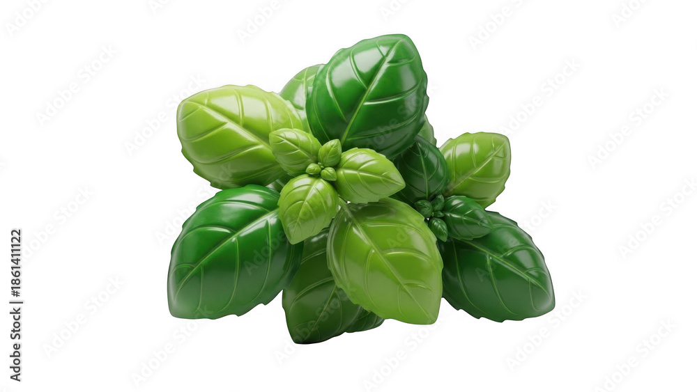 Fototapeta premium Fresh basil leaf cluster isolated on transparent background