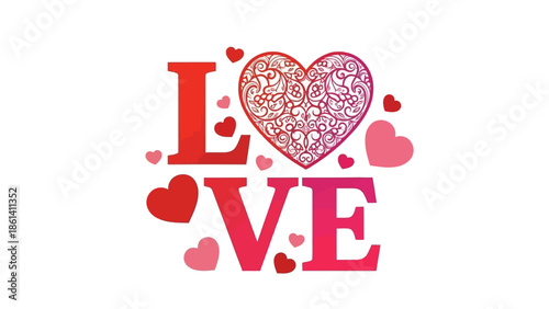 Affectionate Design: The word Love is creatively portrayed with a decorative heart motif, symbolizing affection, romance, and the essence of love and beauty.