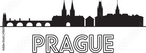 Prague czech republic cityscape silhouette vector city with historical buildings and charles bridge
