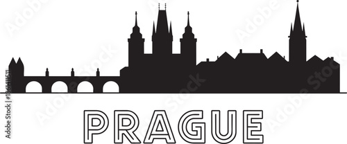 Prague czech republic cityscape silhouette vector city with famous landmarks and river bridges