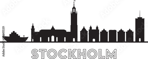 Canvas Print Stockholm city skyline silhouette with iconic landmarks and structures for desig