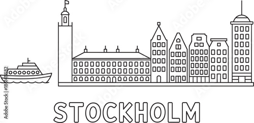 Stockholm sweden cityscape outline vector with city hall parliament and historical houses