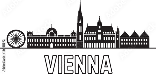Vienna austria city skyline silhouette with landmark buildings and famous structures