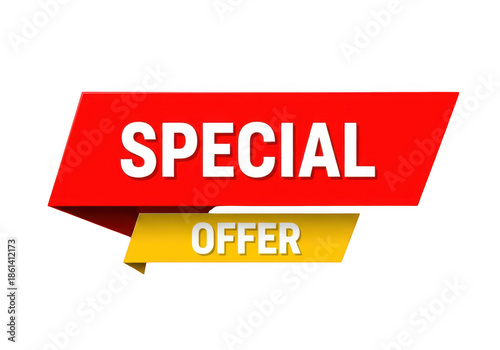 Red and yellow banner with bold white text 'SPECIAL OFFER', designed to catch attention for promotions. isolated on transparent background