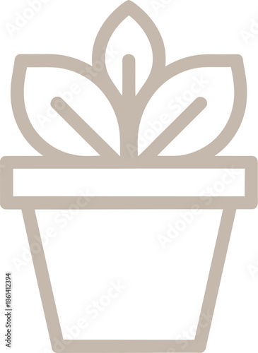 Modern Minimalist Vector Graphic of Potted Plant Icon in Beige on White Background