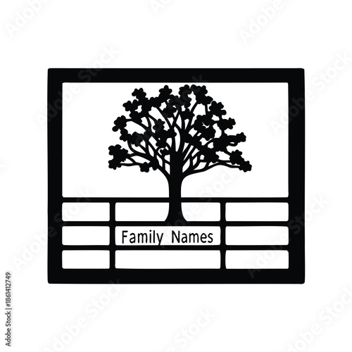 Elegant Family Tree Silhouette with Customizable Name Plates, A Symbol of Lineage
