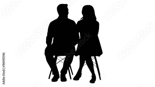 A silhouette of a man and woman seated, facing each other in quiet conversation
